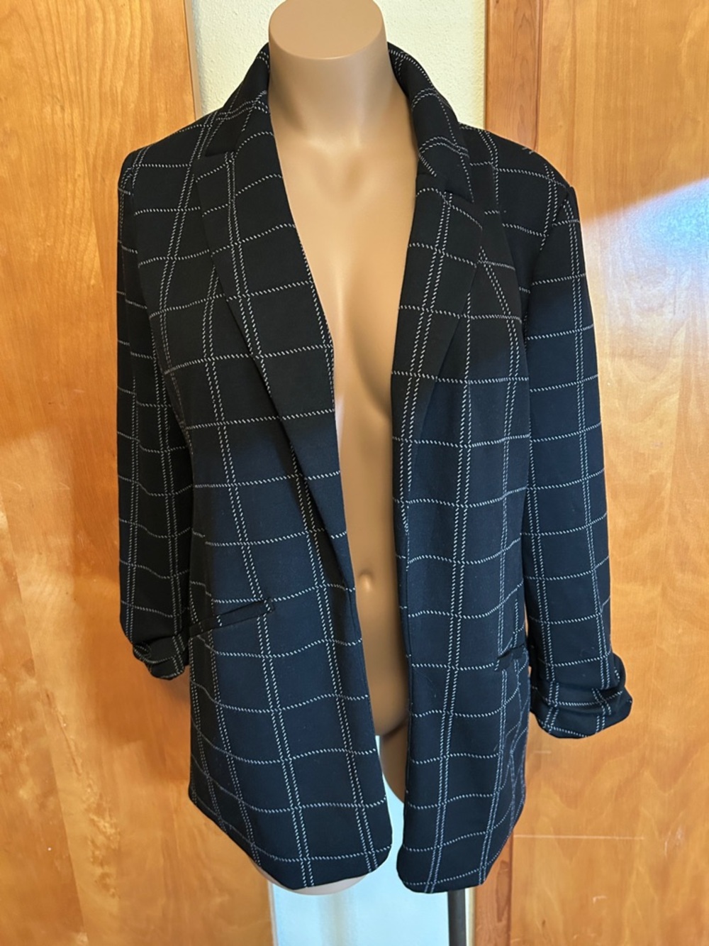 Nine West Black Windowpane Open-Front Blazer